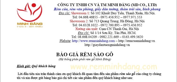 Báo giá màn rèm sáo gỗ