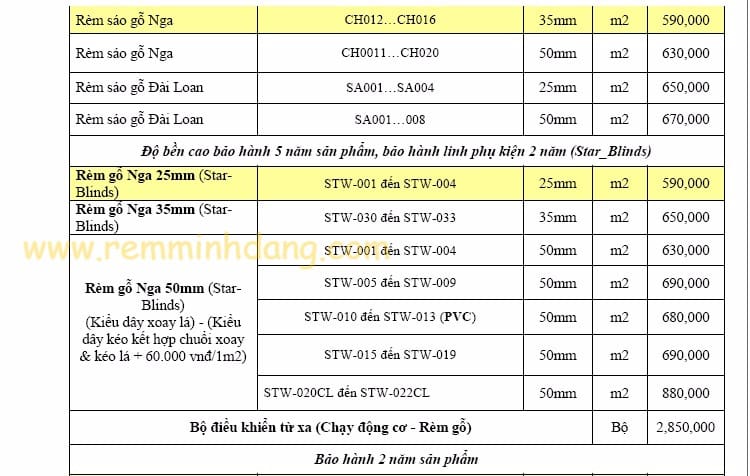 Báo giá màn rèm sáo gỗ