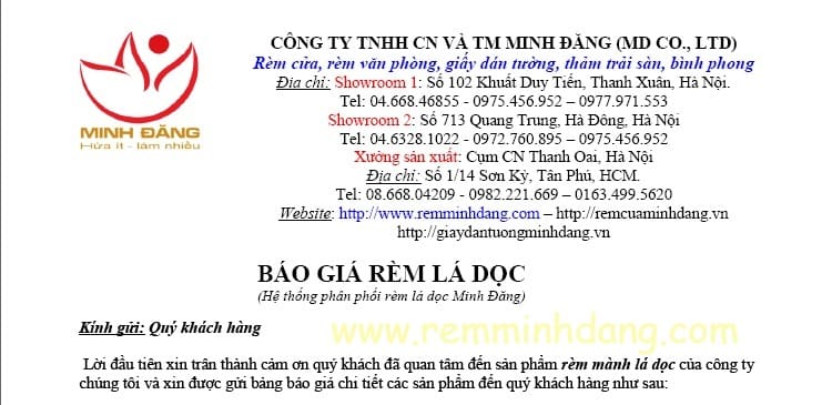 Báo giá rèm lá dọc Báo giá rèm lá dọc