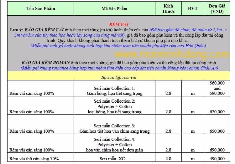 Báo giá rèm vải