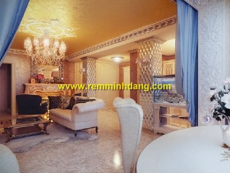 rèm vải mầu xanh