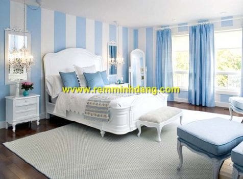 rèm vải mầu xanh
