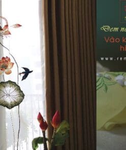 Rèm vải voan thêu hoa sen đẹp 18