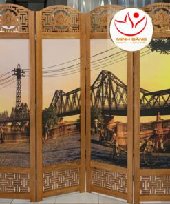 Bình phong khung gỗ tự nhiên nền in vải 3D tứ quý đẹp giá rẻ nhất hiện nay 02